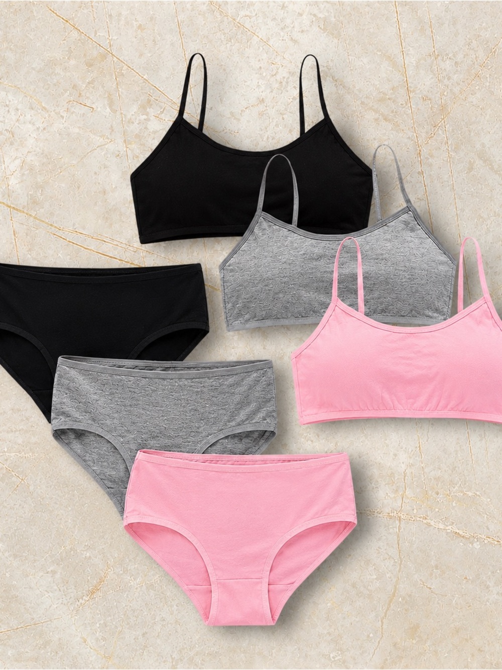 Everyday Seamless Bralette & Brief Set - Black, Gray & Pink teens 10-12 Big sale